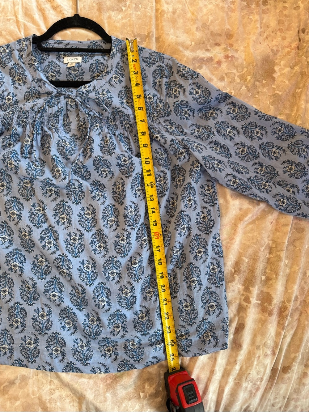 J.Crew Blue Floral Peasant Blouse XL Pintuck Boho Top - Picture 7 of 8